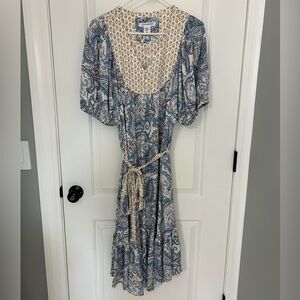 NEW Lucky Brand Boho Dress Blue White Paisley Midi Dress Size XL Prairie Western